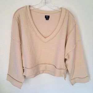 BDG Beige V-Neck Cropped Sweater Small